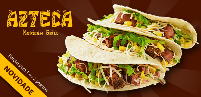 Três Tacos de carne ou vegetariano - Azteca Mexican Grill